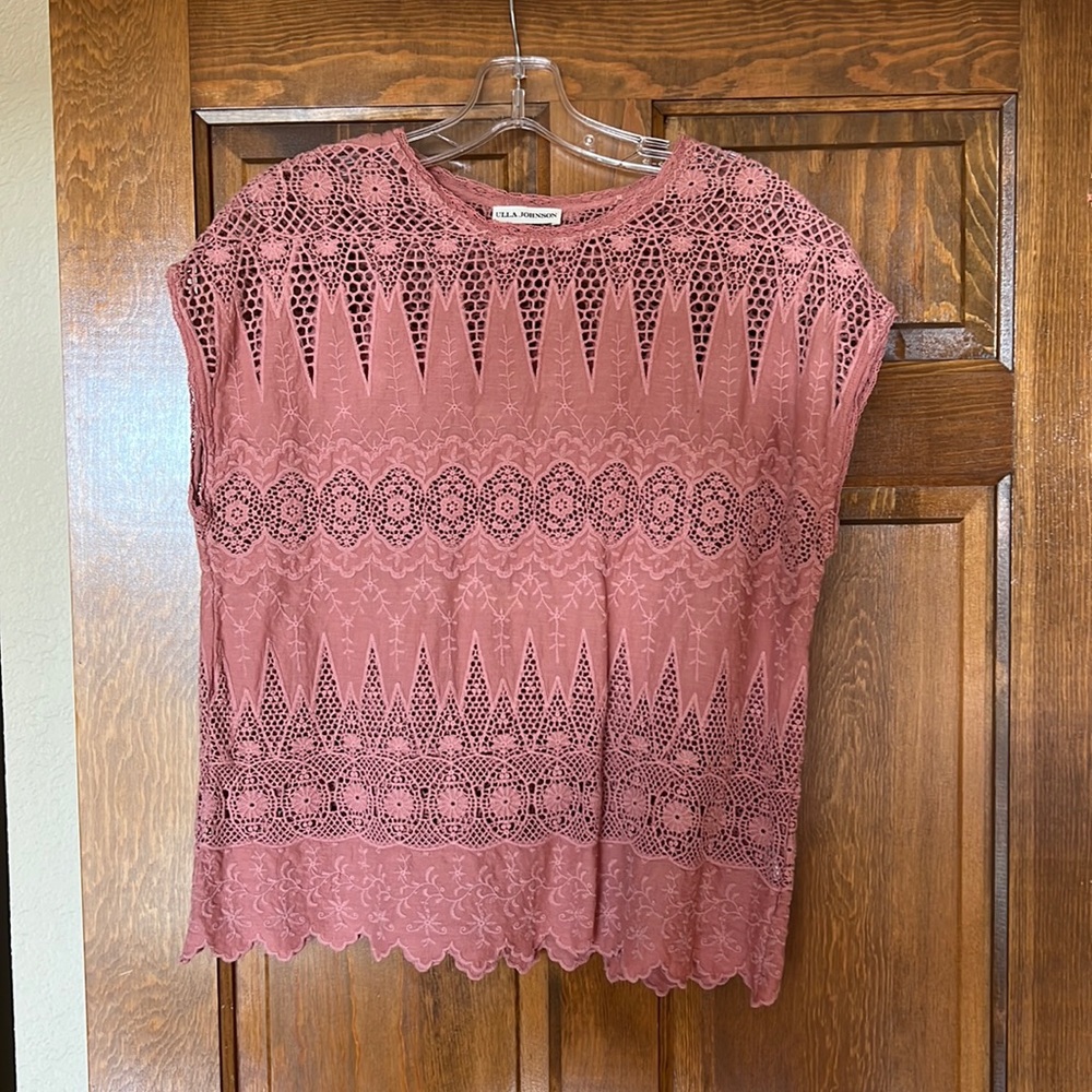 Ulla Johnson size 6 pink hand embroidered and crocheted top